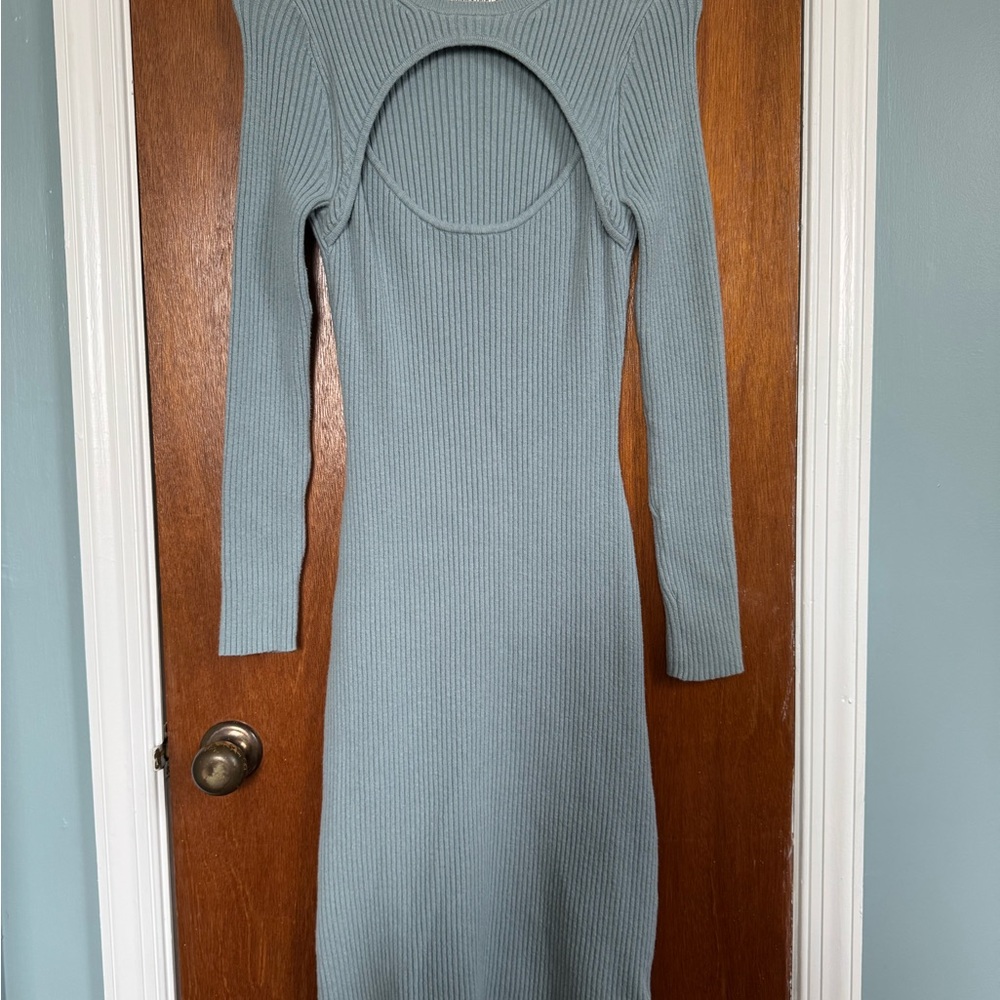 Abercrombie & Fitch Blue Ribbed Bodycon Midi Dress